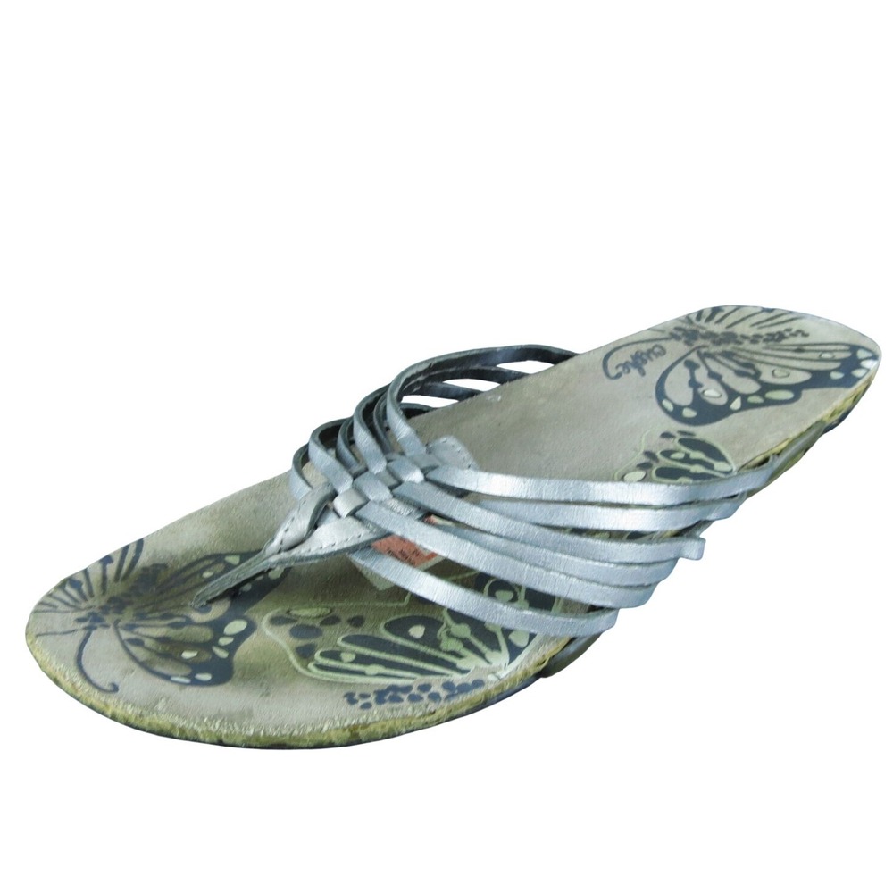 Cushe Atala Women Flip Flop Sandal Shoes Size 6 Medium Silver Leather